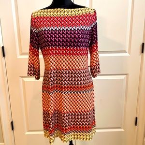 Donna Morgan Multi- Color Boho Geometric 3/4 Sleeve Dress